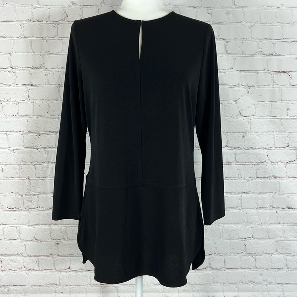 Lauren Ralph Lauren Medium Top Shirt Black Solid Scoop Neck Keyhole 3/4 Sleeve